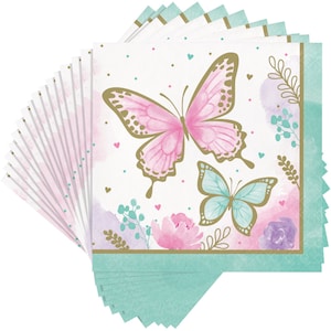 Butterfly party paper napkins 16ct, butterfly shimmer, pink and purple birthday, toddler party