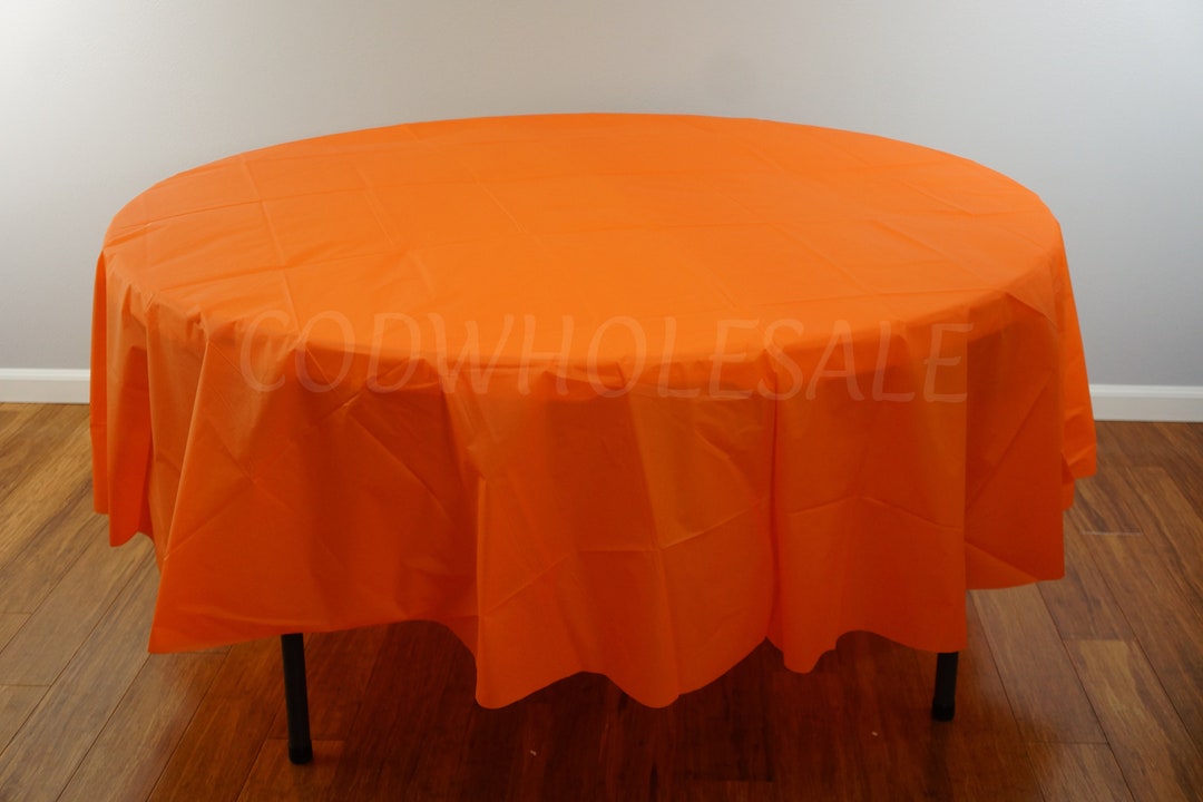 96 Round Orange Plastic Tablecloths for Parties Large Etsy