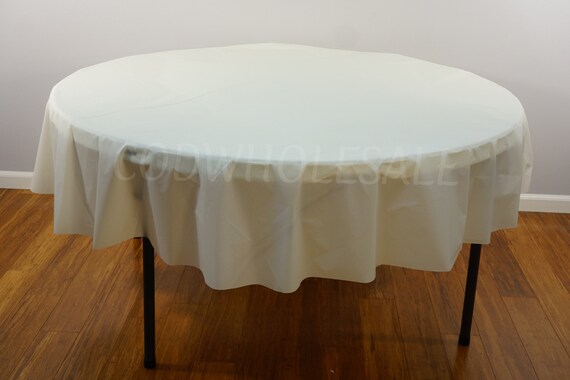 Ivory Off White Round 84 Inch Plastic Table Cover Party Ivory Off White Round 84 Inch Plastic, White Round Table Covers Plastic