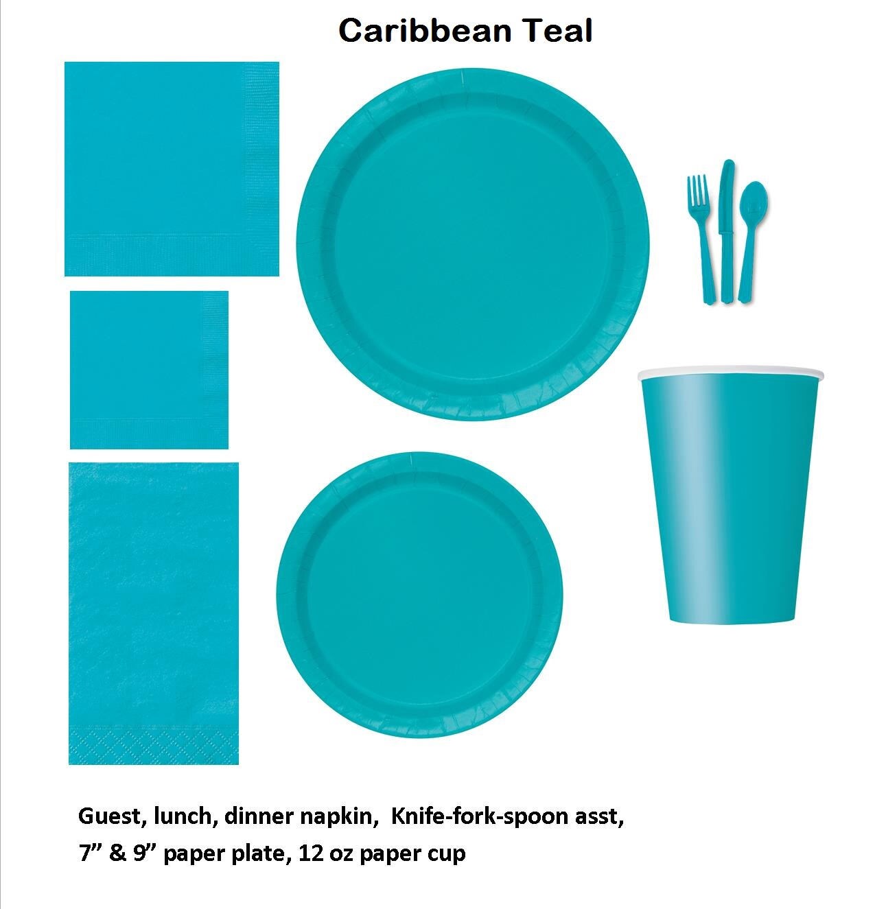 Teal paper tableware Teal plates Teal cups Teal napkins Etsy