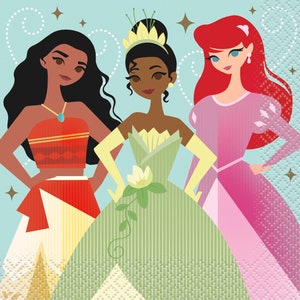 Disney princess paper beverage napkins, Pretty princess birthday, princess birthday party, Disney party, cinderella, ariel, tiana, moana