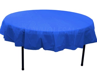 Royal Blue Plastic Table Cover, 84 inch Round, Washable