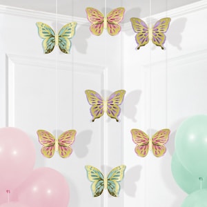 Butterfly hanging cutouts, butterfly shimmer party supplies, pink and purple birthday, toddler birthday party, butterfly birthday