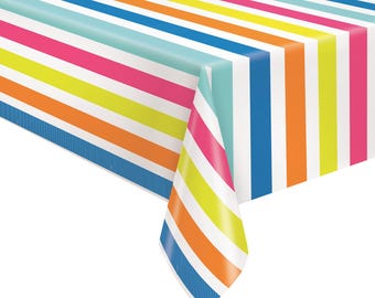 Mantel de plástico arcoíris divertido de verano, fiesta en la playa, fiesta en la piscina, primavera, decoraciones de fiesta, tropical