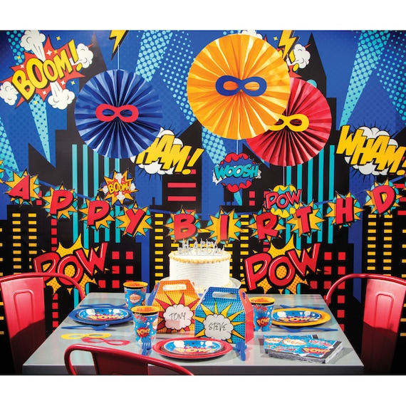 Affiche de super-héros, toile de fond, décoration de fête d'anniversai –  dreamybackdrop