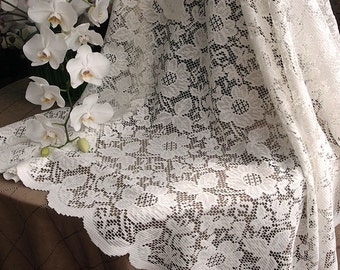 Ivory floral lace square table overlay, wedding lace overlay, baby shower, bridal shower