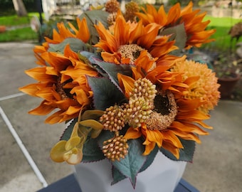 Fall Sunflower and mum artificial bouquet, artificial flower bouquet, silk sunflowers, artificial sunflower bouquet, sunflower bouquet