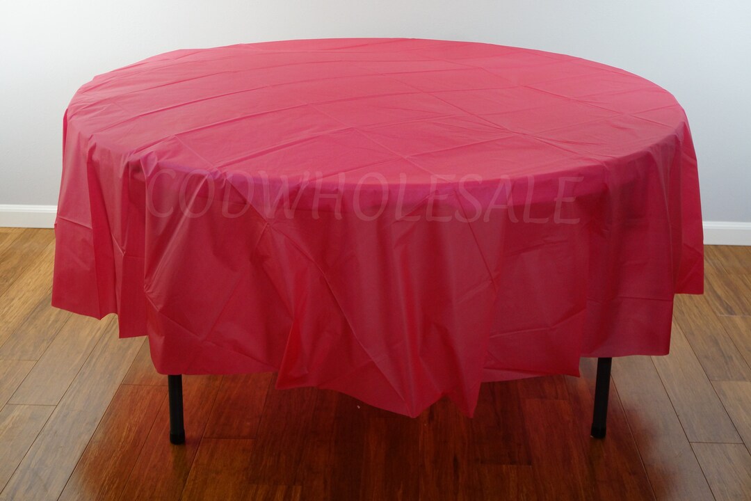 96 Round Burgundy plastic tablecloths for parties, large round plastic