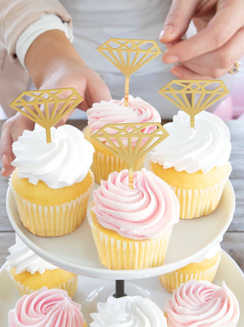 Bridal Shower Gold Diamond Ring Cupcake Topper Bachelorette Etsy