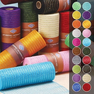 10&quot; x 10 yard Decorative Poly Mesh Roll with metallic stripes, wreath mesh, DIY Wreath decor, Mesh roll, Decomesh