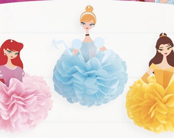 Disney princess mini puff decorations, Pretty princess birthday, princess birthday party, belle, cinderella, ariel, disney princess party