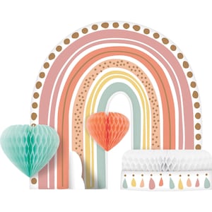 Boho rainbow honeycomb centerpiece, hearts and rainbow centerpiece, rainbow party supplies, first birthday party, rainbow baby, boho party
