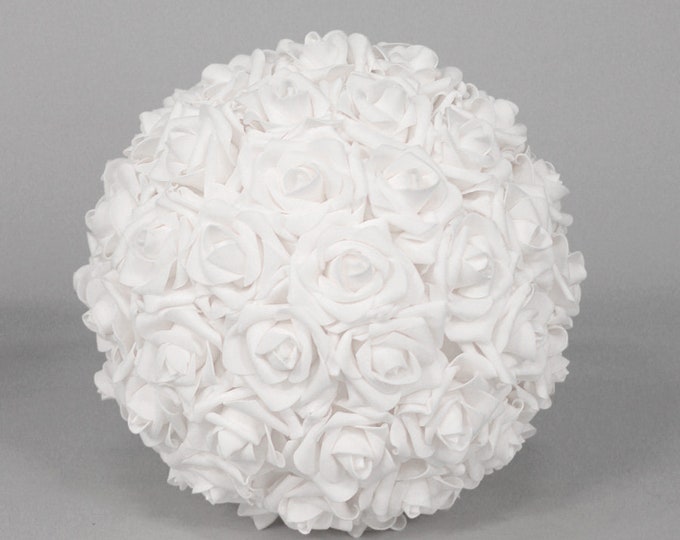 White Foam rose soft touch flower ball, white pomander flower ball, foam rose flower balls, hanging foam pomander flower ball