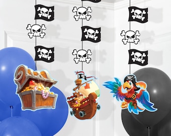 Pirate treasure hanging cutouts, pirate party, pirate party supplies, pirate ship, pirate map, ahoy matey, pirate ship party, boy party