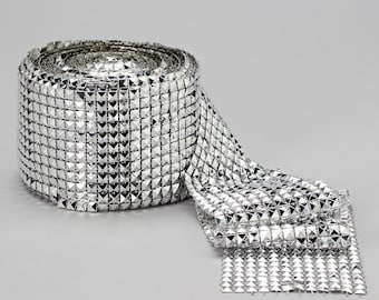 3yards 4" Pyramid Mesh Roll SILVER, metallic stud roll (item: 85-0088SV)