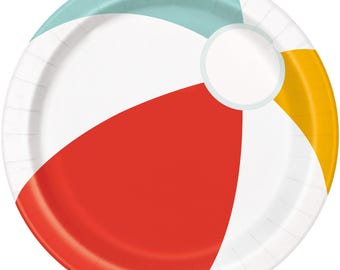 Poolside summer beach ball dinner plates 8ct, beach party, pool party, spring, party decorations
