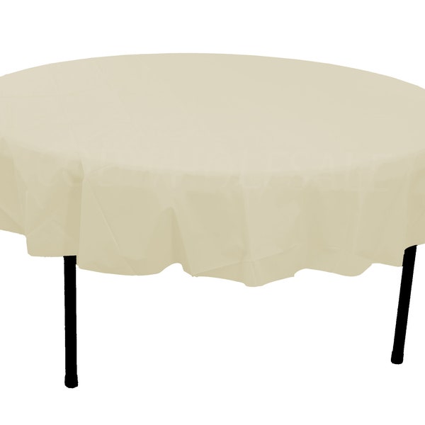 Ivory/off white round 84 inch plastic table cover, party tablecloths, plastic table cover, wedding tablecloth, off white plastic table cloth