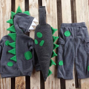 3 piece Dinosaur costume. Dino Hoodie, Dino Tail and Pants. image 2