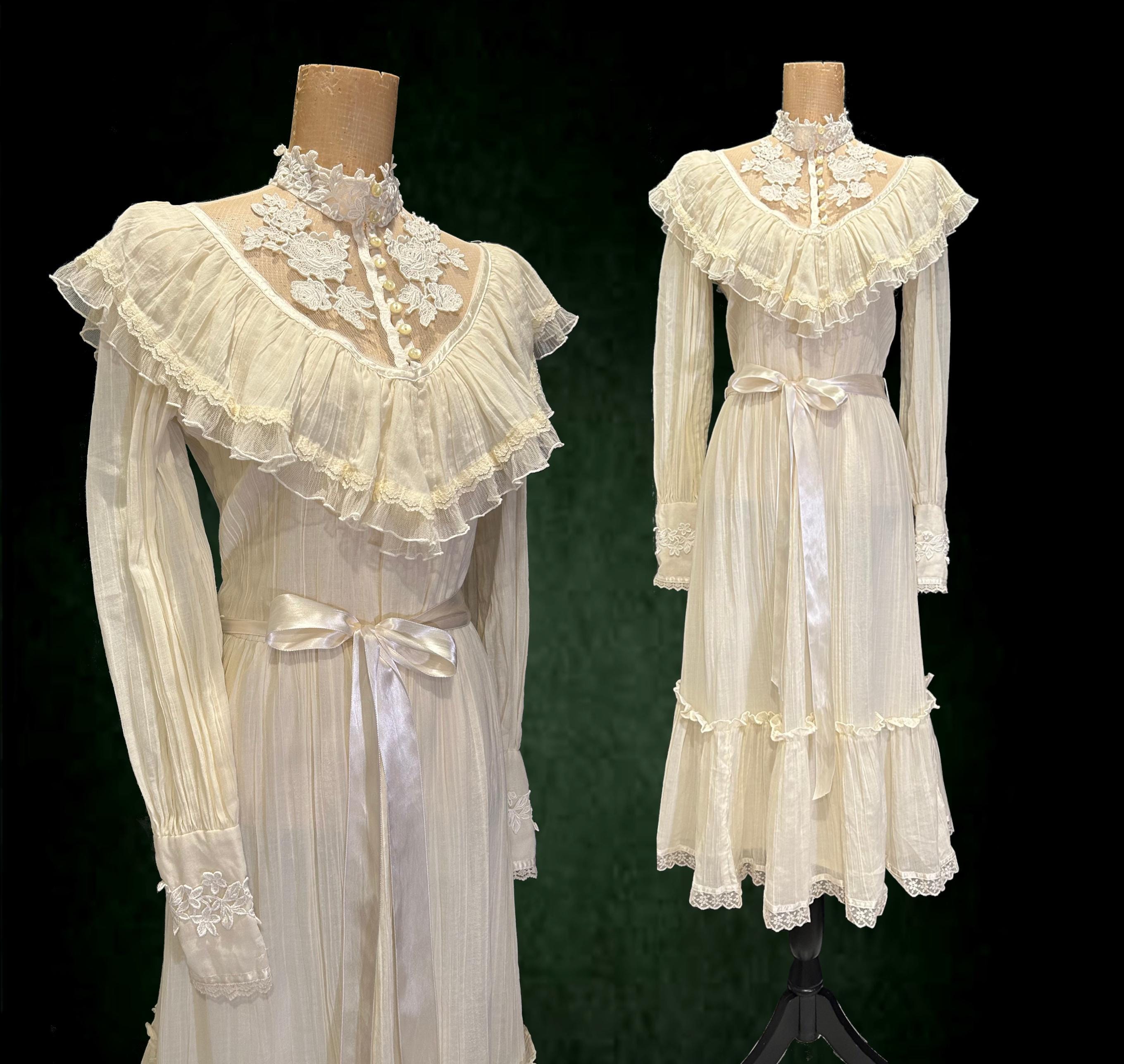 60s White 70's Dress 1970's Gunne Sax Ivory Peasant Cotton Gauze Wedding  Dress 38 Inch Bust