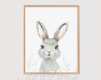 Baby Rabbit Portrait, Cute Bunny Print, Nursery Printable Art, Woodland Animal Prints, Forest Animals, Baby Room Wall Art, INSTANT Download