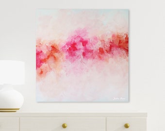 Pink Peony Art Print, Abstract Floral Wall Art, Coral Pink Peonies Artwork, Pink Flowers Painting, Large Canvas Art, Square Wall Home Decor