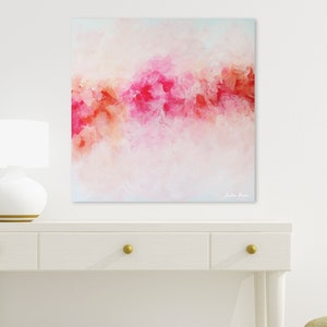 Pink Peony Art Print, Abstract Floral Wall Art, Coral Pink Peonies Artwork, Pink Flowers Painting, Large Canvas Art, Square Wall Home Decor