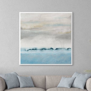 abstract coastal art print, blue, gray, square nautical wall art