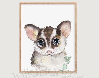 Sugar Glider Print, Nursery Animal Printable Art, Baby Sugar Glider Poster, Cute Baby Possum Wall Art, Australian Animals Wall Decor Digital