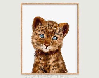 Baby Tiger Print, Tiger Portrait, Tiger Cub Printable Art, Cute Woodland Animals, Watercolor Nursery Wall Art, Instant Download Wall Decor