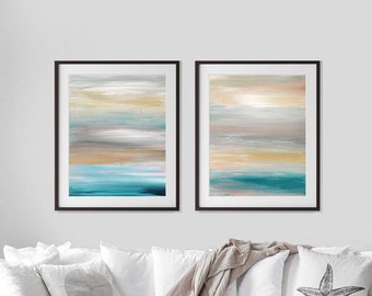 Printable Abstract Art Set of 2 Art Prints, Coastal Nautical Wall Art, Ocean Seascape Printable Painting, Blue Gray Wall Decor Set of Two