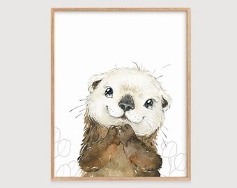 Otter Portrait, Cute Baby Otter, Printable Nursery Wall Art