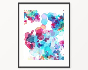 Printable Abstract Wall Art, Pink Blue, Teal Art Print, Colorful Bubbles, Balloons Wall Decor, Modern Inspirational, Instant Download Gift