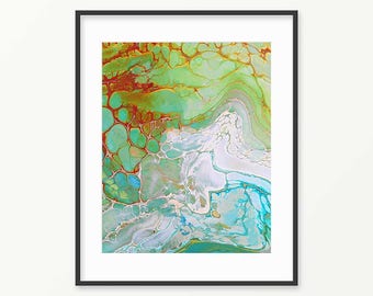 Printable Painting, Abstract Coastal Art Print, Ocean, Beach, Sea Wall Art, Blue Green Orange, Seafoam, Nautical Wall Art, Download, Gift