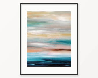 Coastal Art Print, Blue Gray Beige Printable Wall Art, Abstract Ocean Seascape Printable Painting, Instant Digital Download Wall Decor, Gift