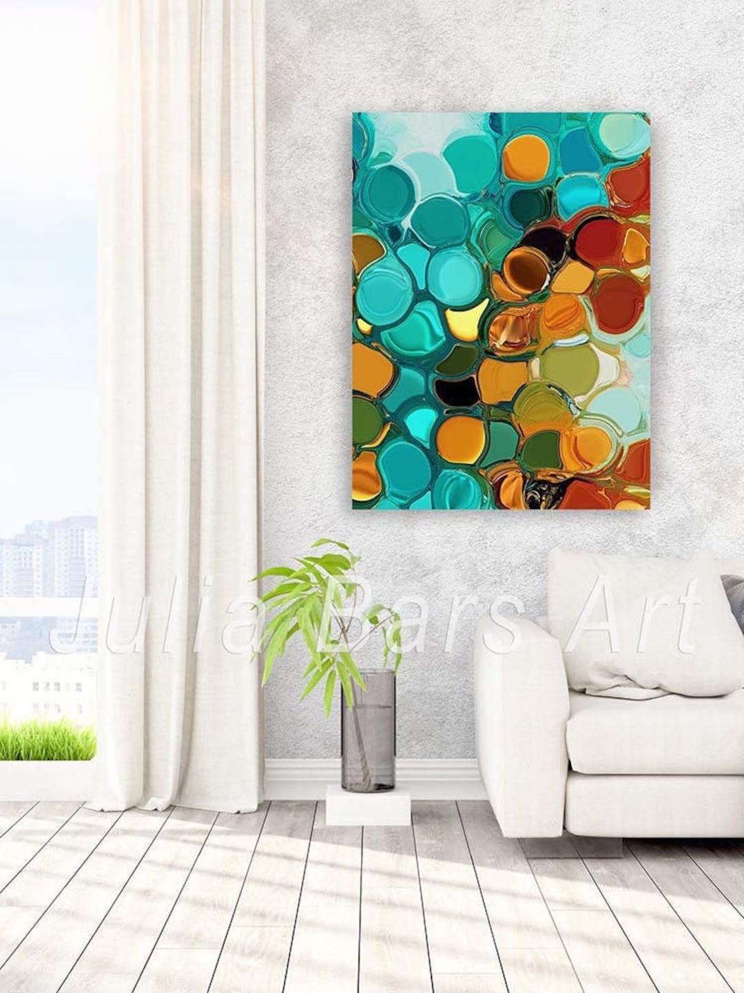 Teal Orange Abstract Art Print, Green, Burnt Orange, Modern Wall Art
