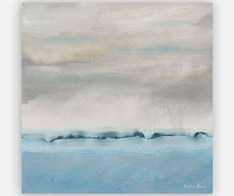 Abstract Coastal Art Print, Ocean Beach, Waterfront Painting, Blue, Gray Seascape, Large Canvas Art, Nautical, Modern Square Artwork image 2