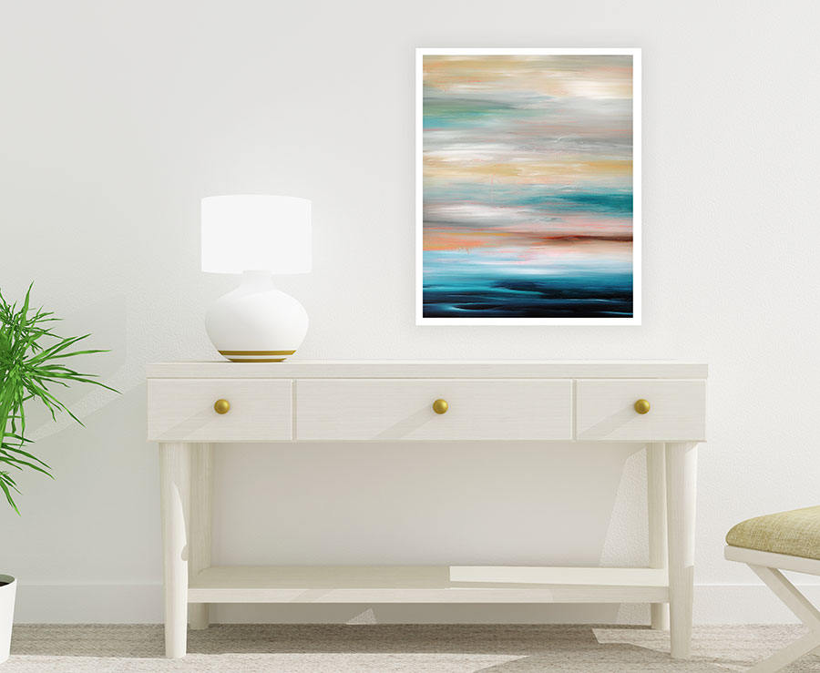 Coastal Art Print, Blue Gray Beige Printable Wall Art, Abstract Ocean