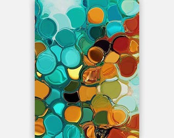 Teal, Orange, Green Abstract Art Print, Colorful Modern Wall Art on Canvas