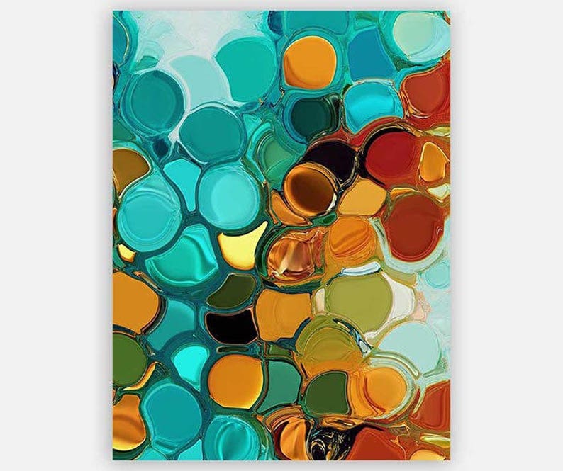 Teal Orange Abstract Art Print, Green, Burnt Orange, Modern Wall Art, Large Vertical Canvas Art, Original Artwork, Unique Home Décor image 2