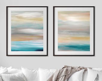 Impresiones artísticas abstractas de paisajes marinos, decoración de pared costera, juego de 2 pinturas imprimibles