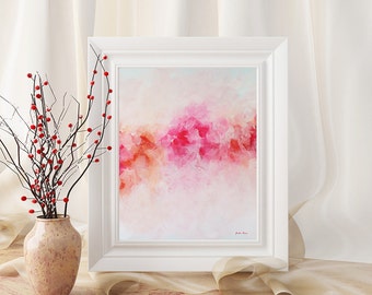 Printable Peony Painting, Pink, Coral Red Peonies Art Print, Abstract Floral Wall Decor, Modern Wall Art, Instant Download Gift for Her
