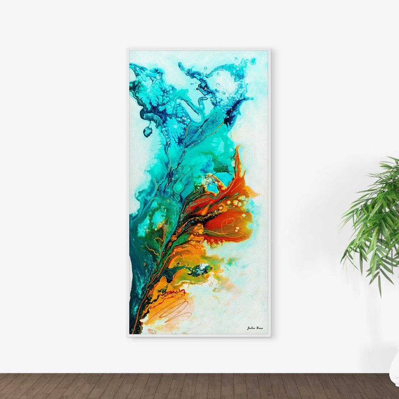 Teal Orange Abstract Painting Large Fluid Art Print Canvas or Etsy Canada