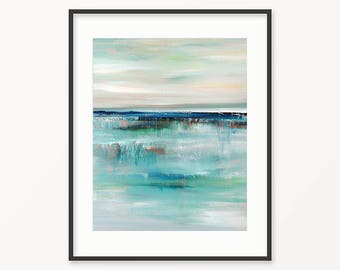 Printable Abstract Coastal Painting, Nautical Art Print, Blue Teal Seascape, Ocean, Seashore Modern Wall Art, Digital Download, Gift