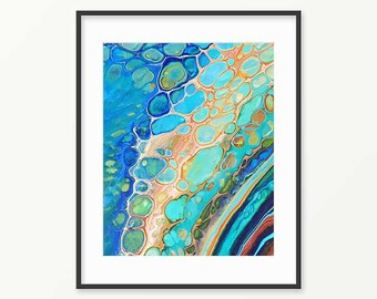 Printable Abstract Coastal Painting, Ocean Art Print, Water, Nautical Blue Green Wall Décor, Bathroom Art, Fluid Art Painting