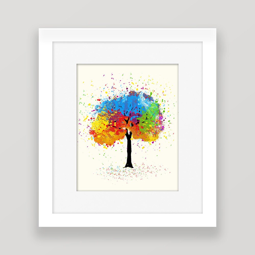 Colorful Tree Print Printable Art Watercolor Tree Green | Etsy