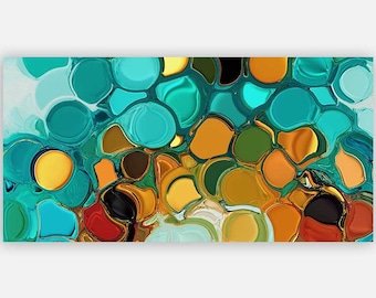 Colorful Abstract Art Print, Blue, Orange, Teal, Green Canvas Artwork