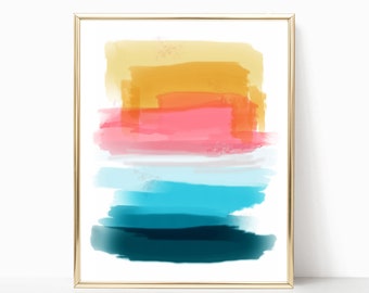 Blauwgroen, blauwe kleurblokprint, abstracte minimalistische muurkunst, digitale download