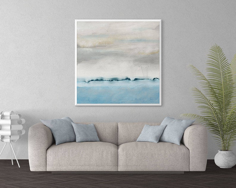 abstract coastal art print, blue, gray, square nautical wall art