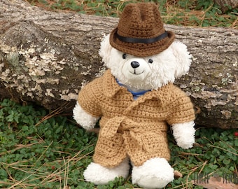 DIGITAAL PATROON Gehaakt patroon Trenchcoat & Fedora Poppenkleertjes