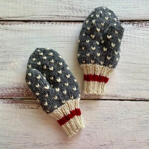 Kids Thrummed Mittens Hand Knit Wool Sock Monkey Style Kids Wool Mittens Newfoundland Mittens image 1